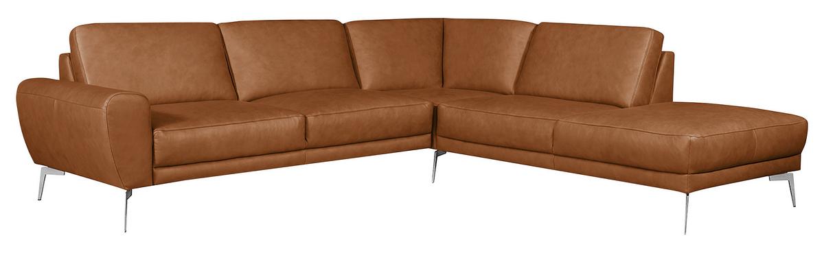 Ecksofa Spring Cognac Chrom, S: 273x250 cm - Chromfarben/Cognac, Design, Leder (273/250cm) - Livetastic