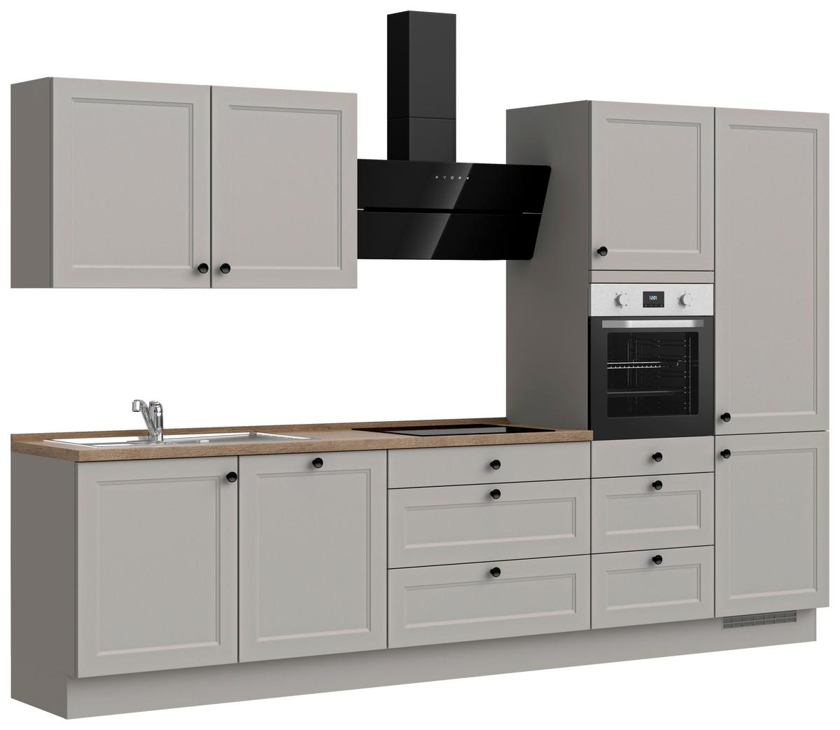 Kuchynská linka 330 cm, kamenná sivá supermatná - čierna/sivá, Modern, kov/kompozitné drevo (330cm) - Nobilia