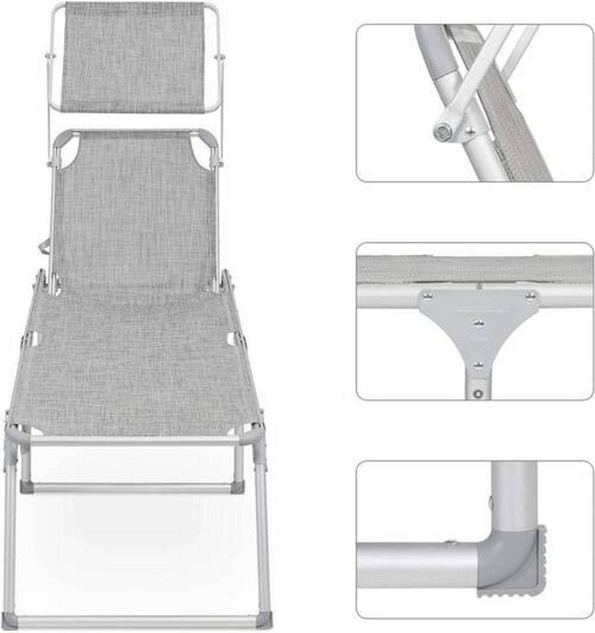 Gartenliege Hellgrau Alufarben Inkl. Sonnendach, B: 65 Cm - Hellgrau/Alufarben, MODERN, Textil/Metall (65/48/200cm) - Modante