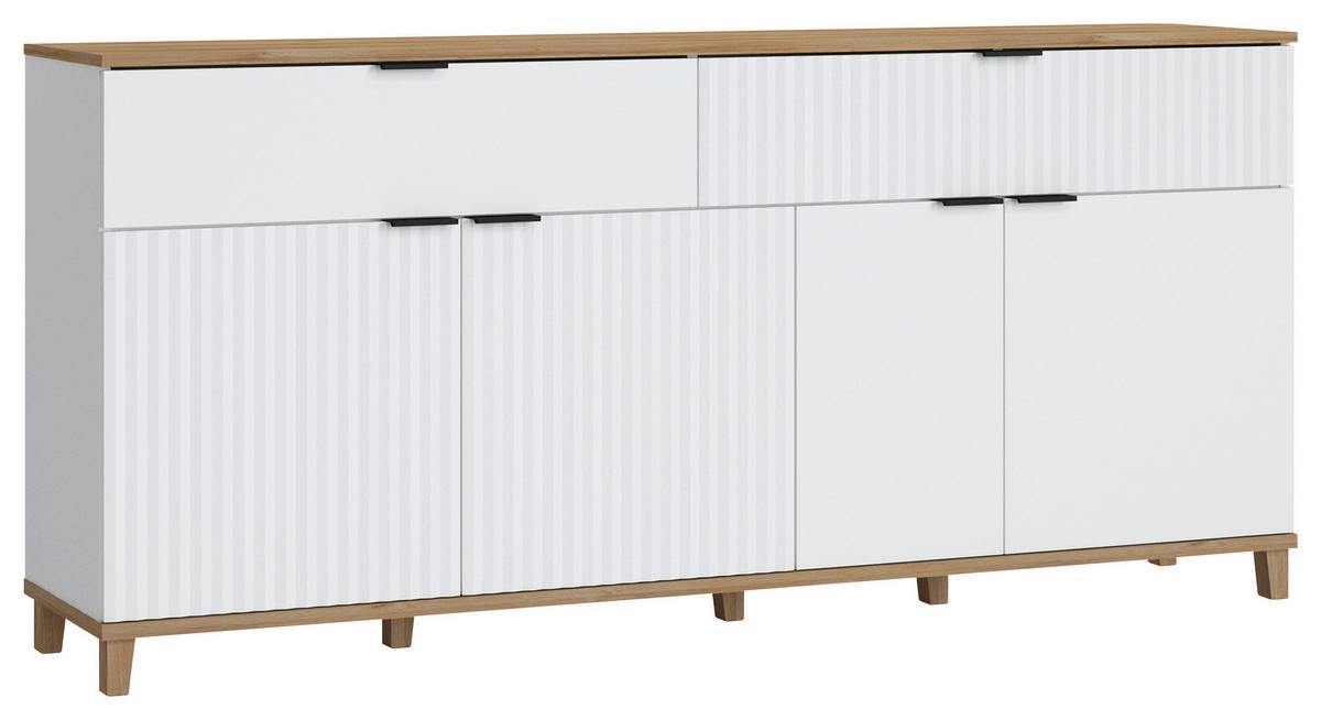 Sideboard Plissee Alpin Weiß Grandson Eiche B: 187,1 Cm - Eichefarben/Weiß, MODERN, Holzwerkstoff (187,1/86,4/40cm)