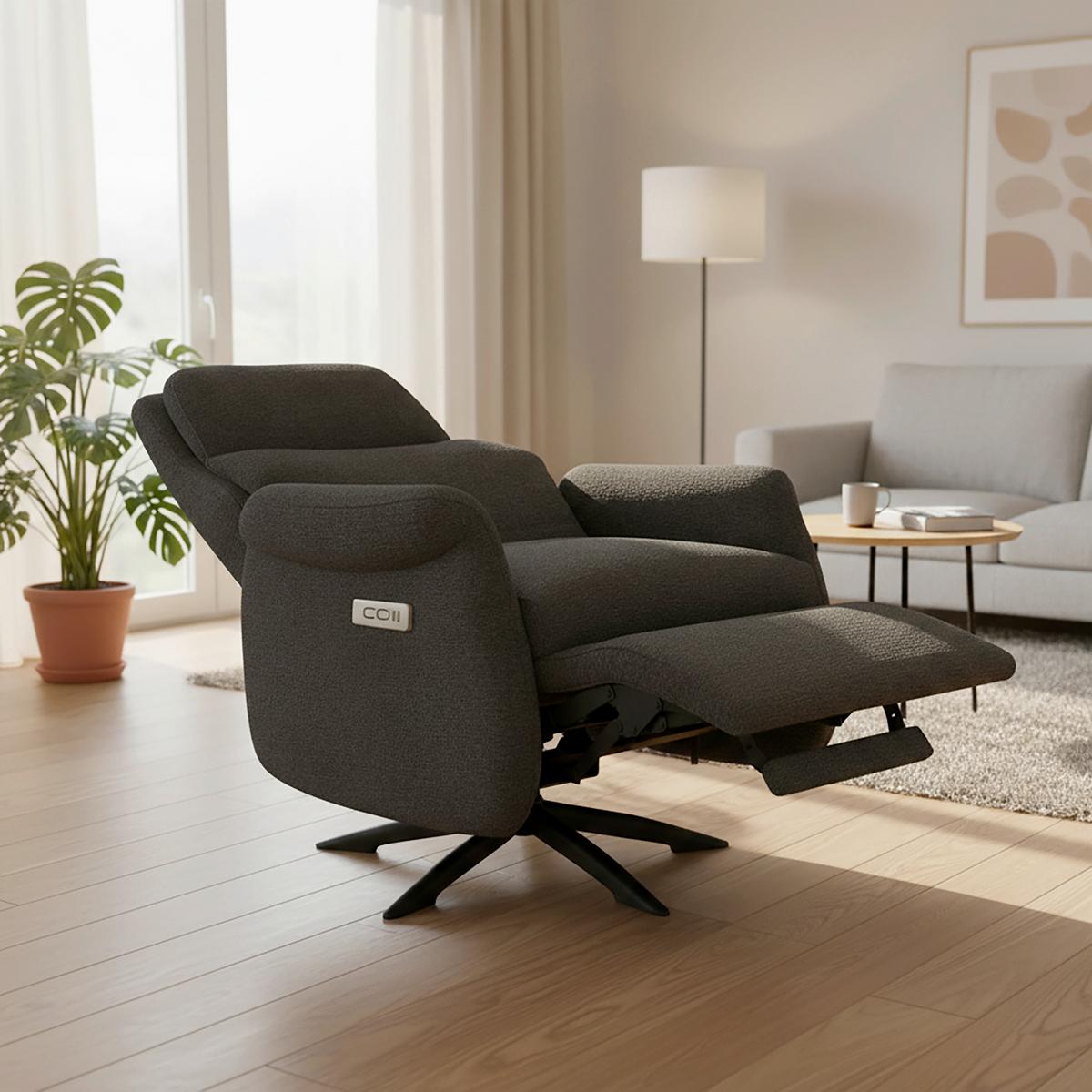 Relaxační křeslo ALICE, tmavě šedé buklé, max. 140 kg - černá/tmavě šedá, Moderní, kov/dřevo (76/110/94cm) - Bessagi Home