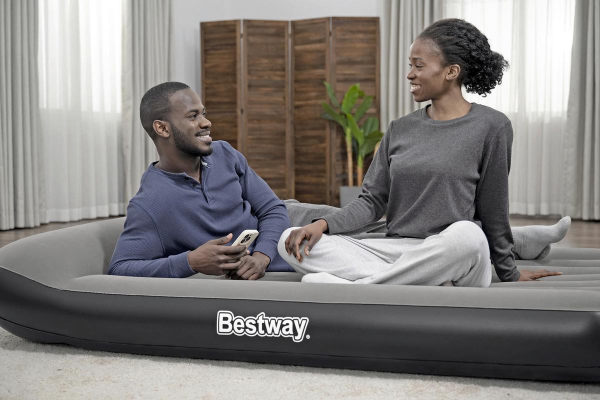 Luftbett Lisha 191x137x30 cm bis 300kg, inkl. Pumpe - Dunkelgrau/Schwarz, KONVENTIONELL, Kunststoff/Metall (191/137/30cm) - Bestway
