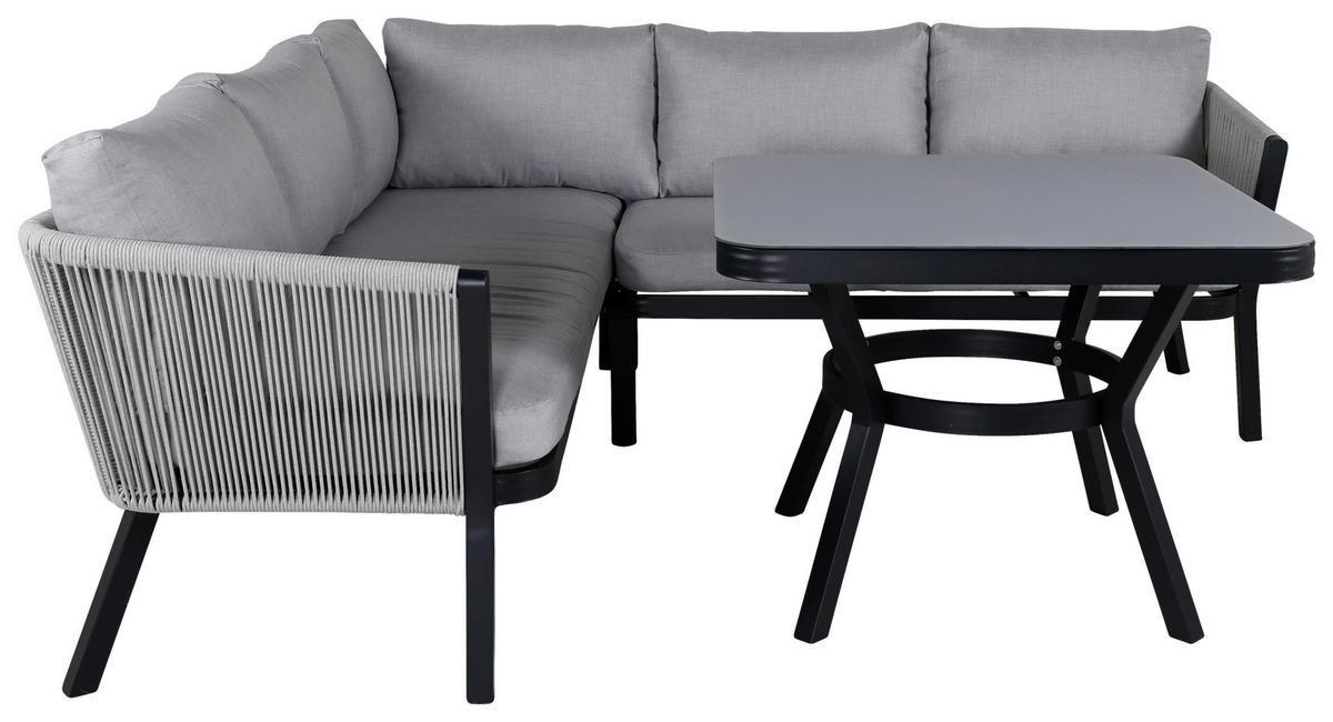 Loungegarnitur Virya - Schwarz/Grau, KONVENTIONELL, Textil/Metall - Gardenson