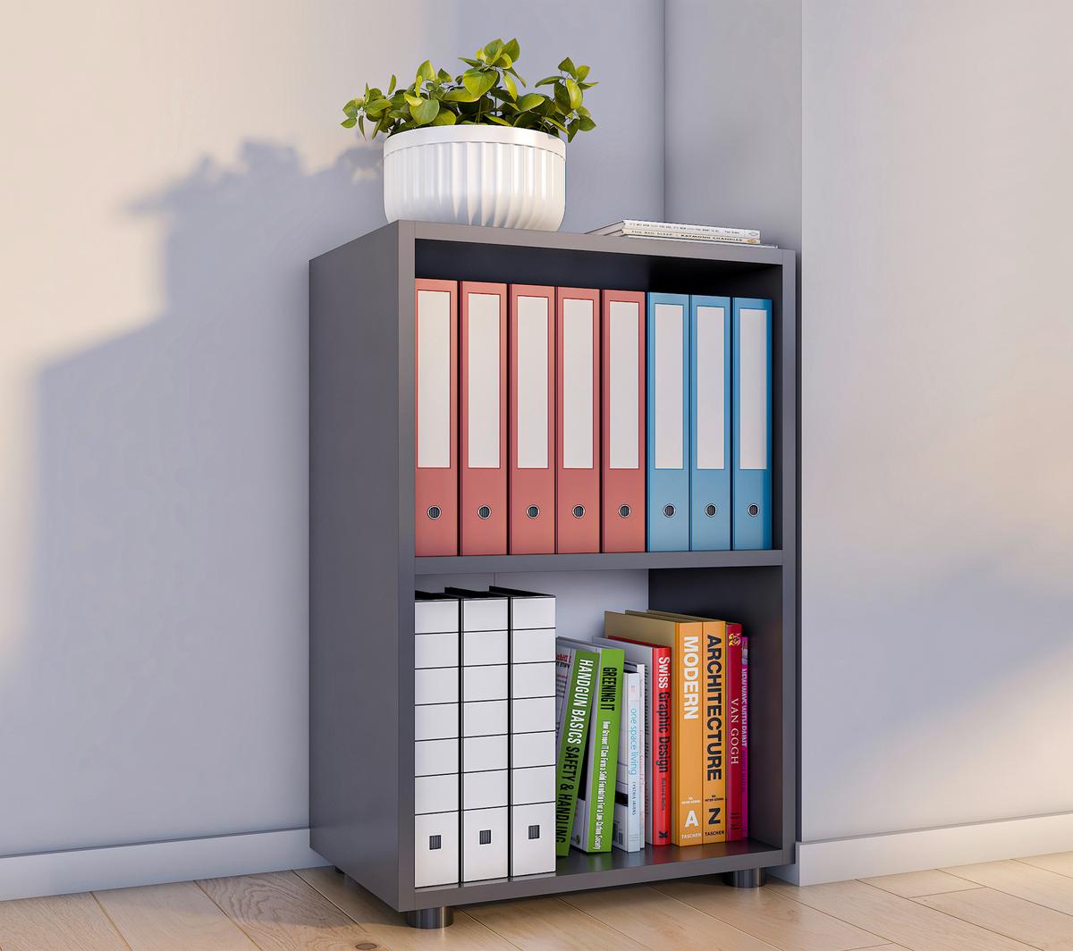 Regál na šanóny Ulas š: 49 cm, antracitová - čierna/antracitová, Modern, kompozitné drevo/plast (49/74/32cm) - MID.YOU