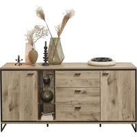 Sideboard Ruben - Eichefarben/Schwarz, KONVENTIONELL, Glas/Holzwerkstoff (180/86/49cm) - Livetastic