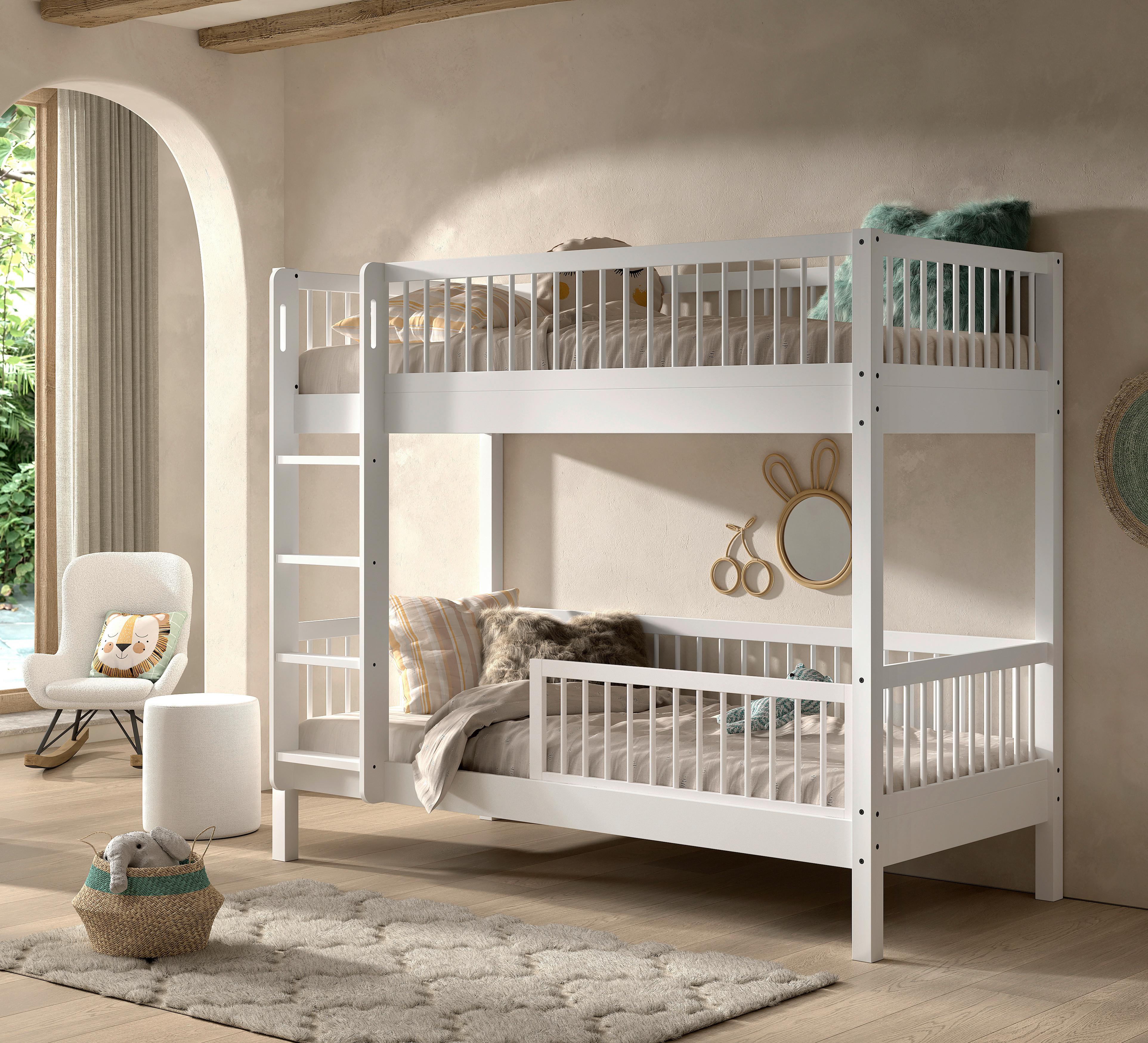 ETAGENBETT Forrest Weiß 90x200cm - Weiß/Naturfarben, MODERN, Holz (90/200cm) - Vipack