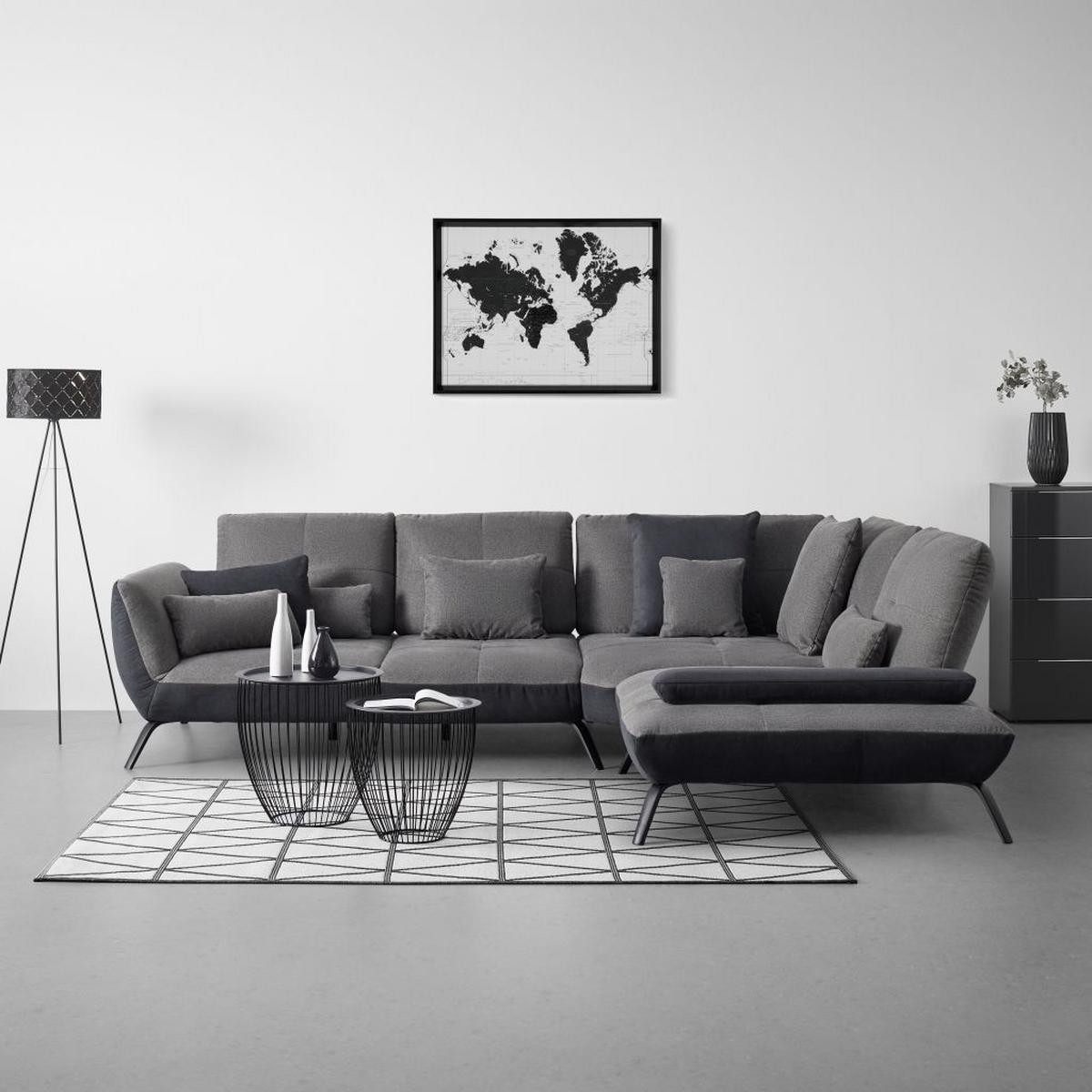 TRENDY, pravá, antracitová, s 3 bedrovými vankúšmi - čierna/antracitová, Modern, kov/kompozitné drevo (310/250cm) - Premium Living