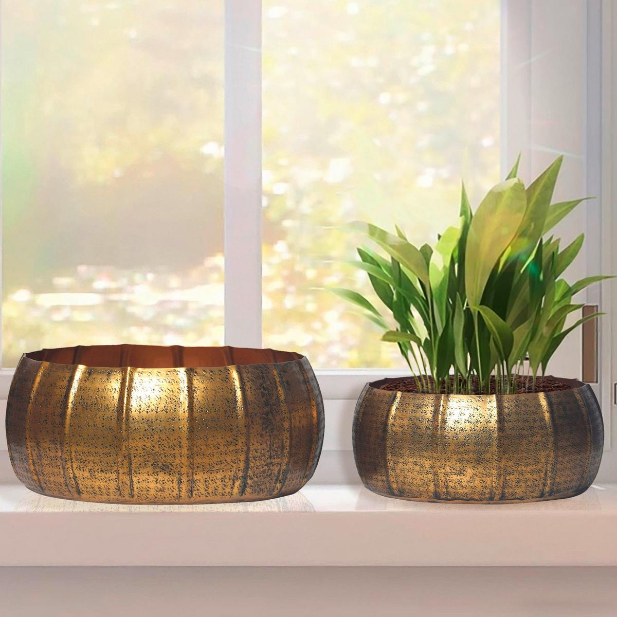 Dekovase 2er Set Goldfarben B: 39 cm - Goldfarben, Design, Metall (39/17/39cm) - Livetastic