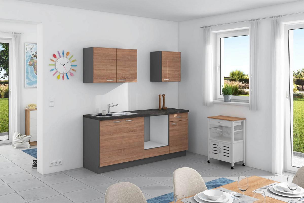 Küchenzeile Plan ohne Geräte ohne Geräte B: 200 cm - Eichefarben/Anthrazit, Design, Holzwerkstoff (200cm) - Express