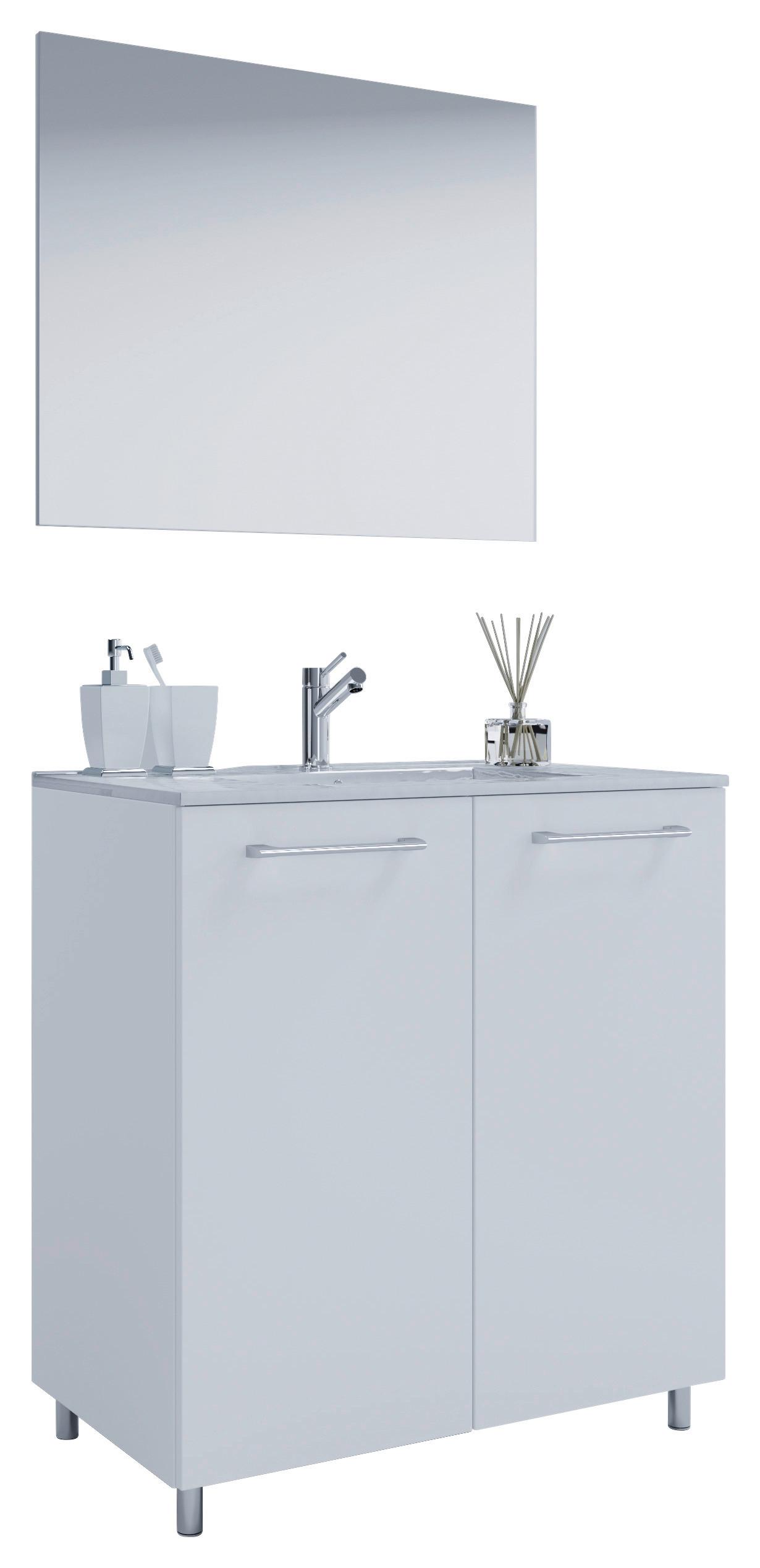 Badezimmer Gilos 3-teilig Weiß B: 80 Cm - Alufarben/Weiß, MODERN, Keramik/Holzwerkstoff (80cm) - MID.YOU