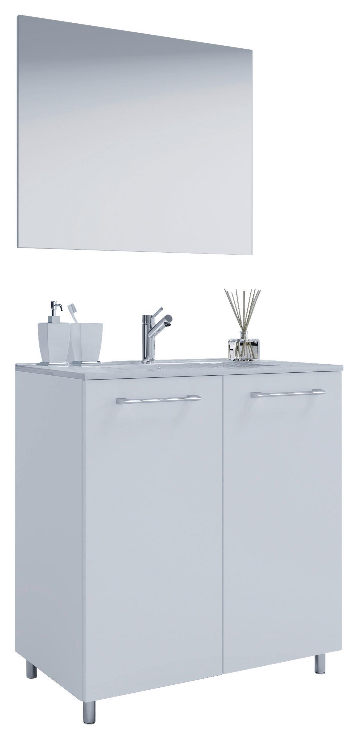 Badezimmer Gilos 3-Teilig Weiß B: 80 cm - Alufarben/Weiß, MODERN, Keramik/Holzwerkstoff (80cm) - MID.YOU