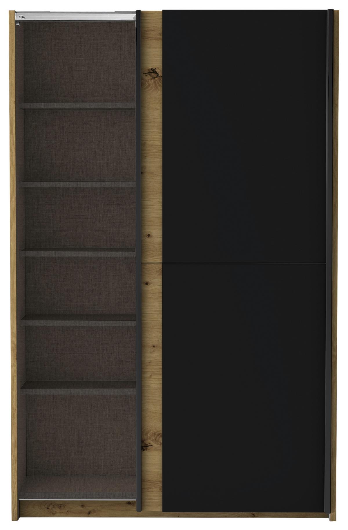 Schwebetürenschrank 125 cm Starter, Eiche Dekor/ Schwarz - Eichefarben/Schwarz, Basics, Holzwerkstoff (125/195,5/38cm) - P & B