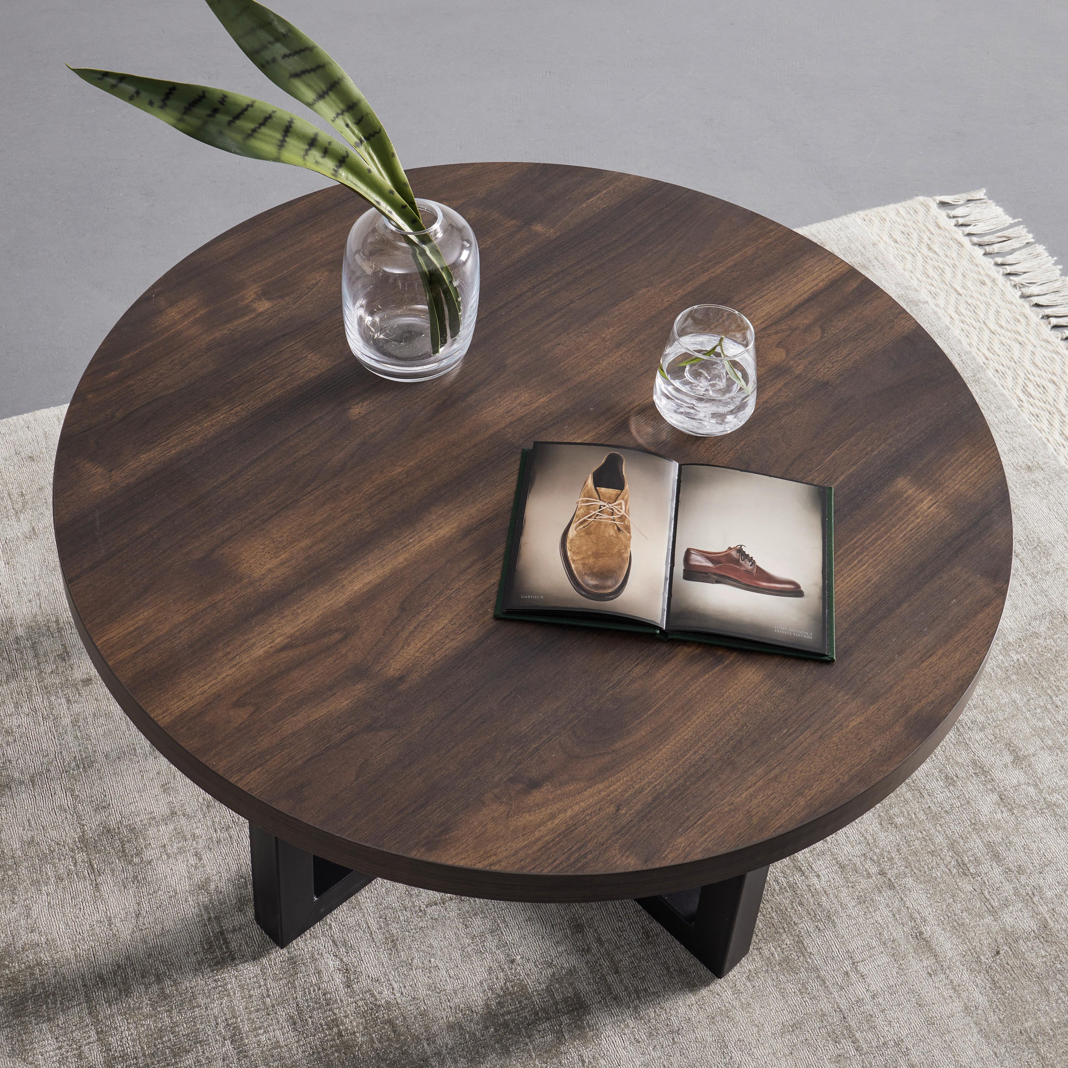 Konferenčný Stolík Carlo - čierna/farby vlašského orecha, Moderný, kov/drevo (80/45/80cm) - Bessagi Home