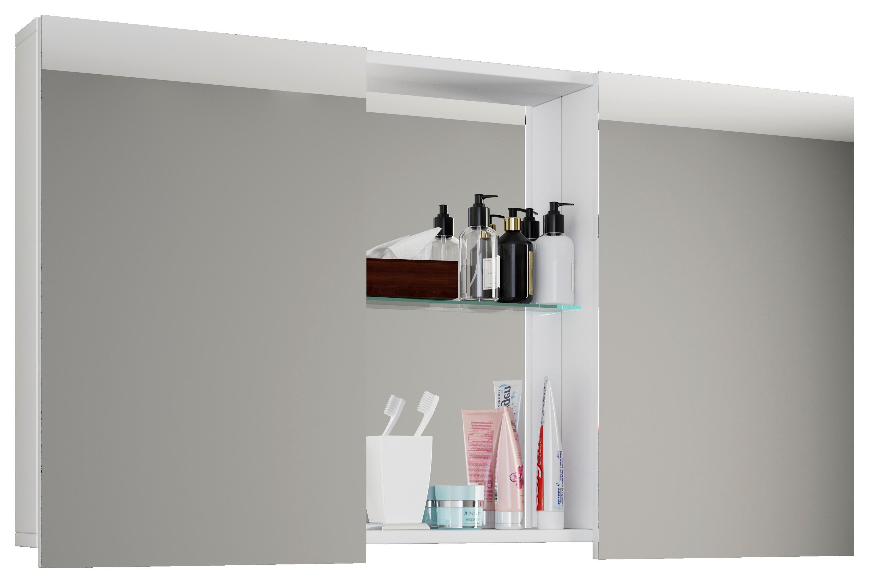 Spiegelschrank Budasi Weiß B: 112 cm - Weiß, MODERN, Holzwerkstoff (112/59/12cm) - MID.YOU