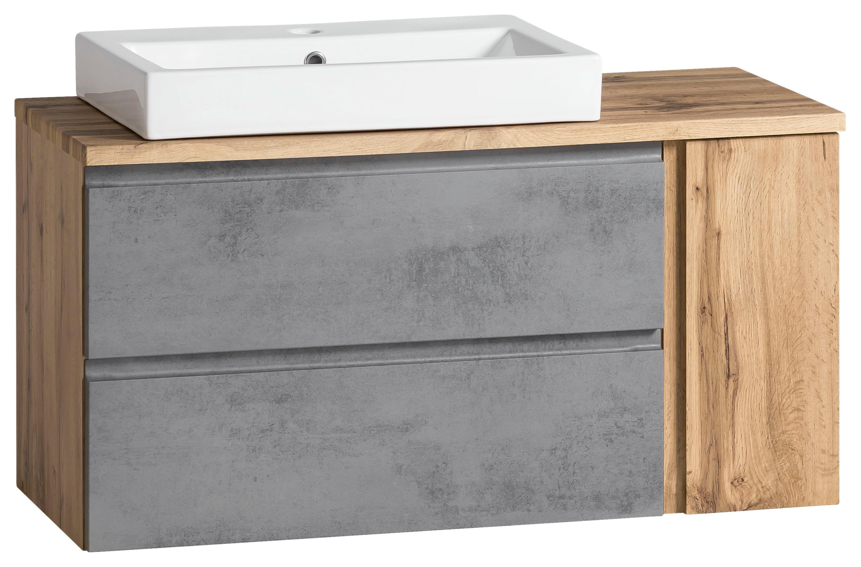 Waschbecken mit Unterschrank Varese B: 105 cm Grau - Eiche Wotan/Weiß, MODERN, Keramik/Holzwerkstoff (105/65,5/47cm) - Held