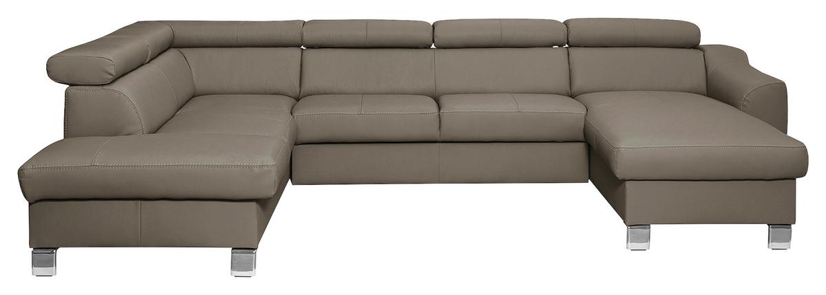 Wohnlandschaft Aspen Taupe U-Form: 208 cm - Taupe/Chromfarben, Design, Leder/Textil (208/315/175cm) - Livetastic