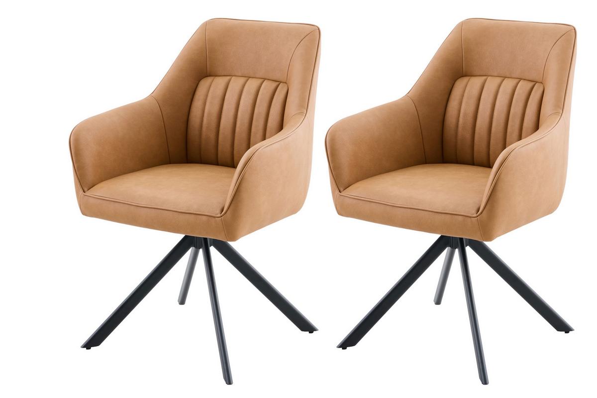 Armlehnstuhl-Set Polina S 2er-Set - Cognac/Schwarz, MODERN, Textil/Metall (62/92/68cm) - MID.YOU