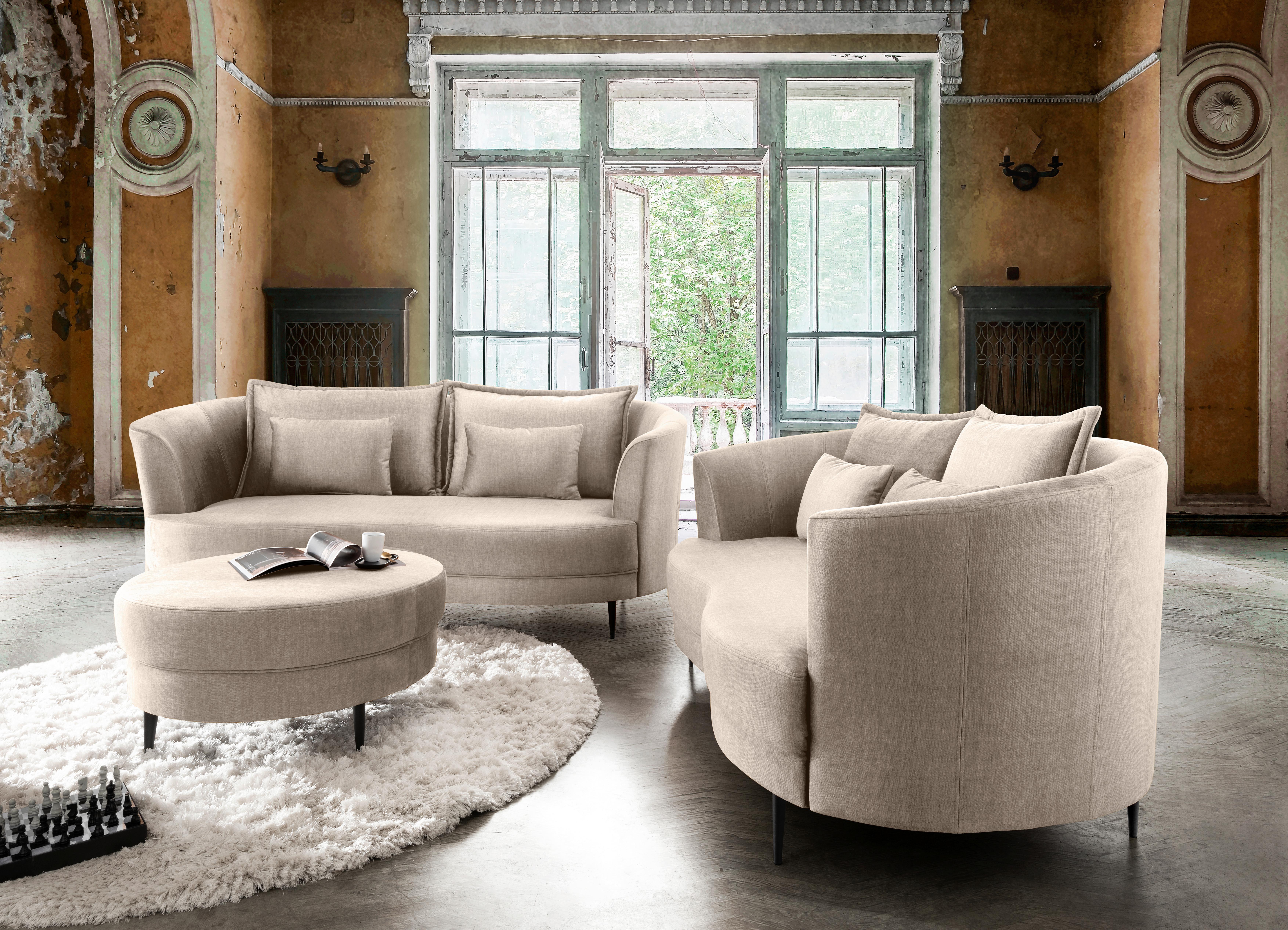 2-Sitzer-Sofa Beige Velours, Rücken Echt B: 179 cm - Beige/Schwarz, MODERN, Textil (179/85/101cm) - Livetastic