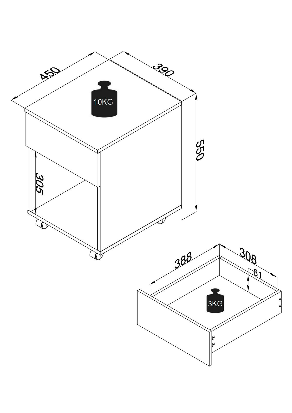 Rollcontainer Dalosa Grau B: 39 cm - Schwarz/Grau, Design, Holzwerkstoff/Kunststoff (39/55/45cm) - MID.YOU
