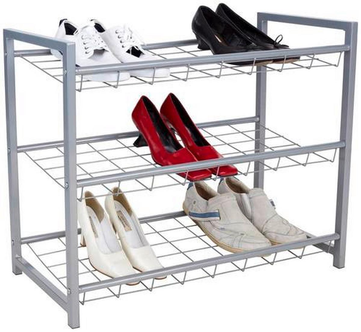 Schuhregal Shoe 3 Ablagen 9 Paar Silber H: 60 Cm - Silberfarben, MODERN, Metall (80/60/30cm) - Homezone