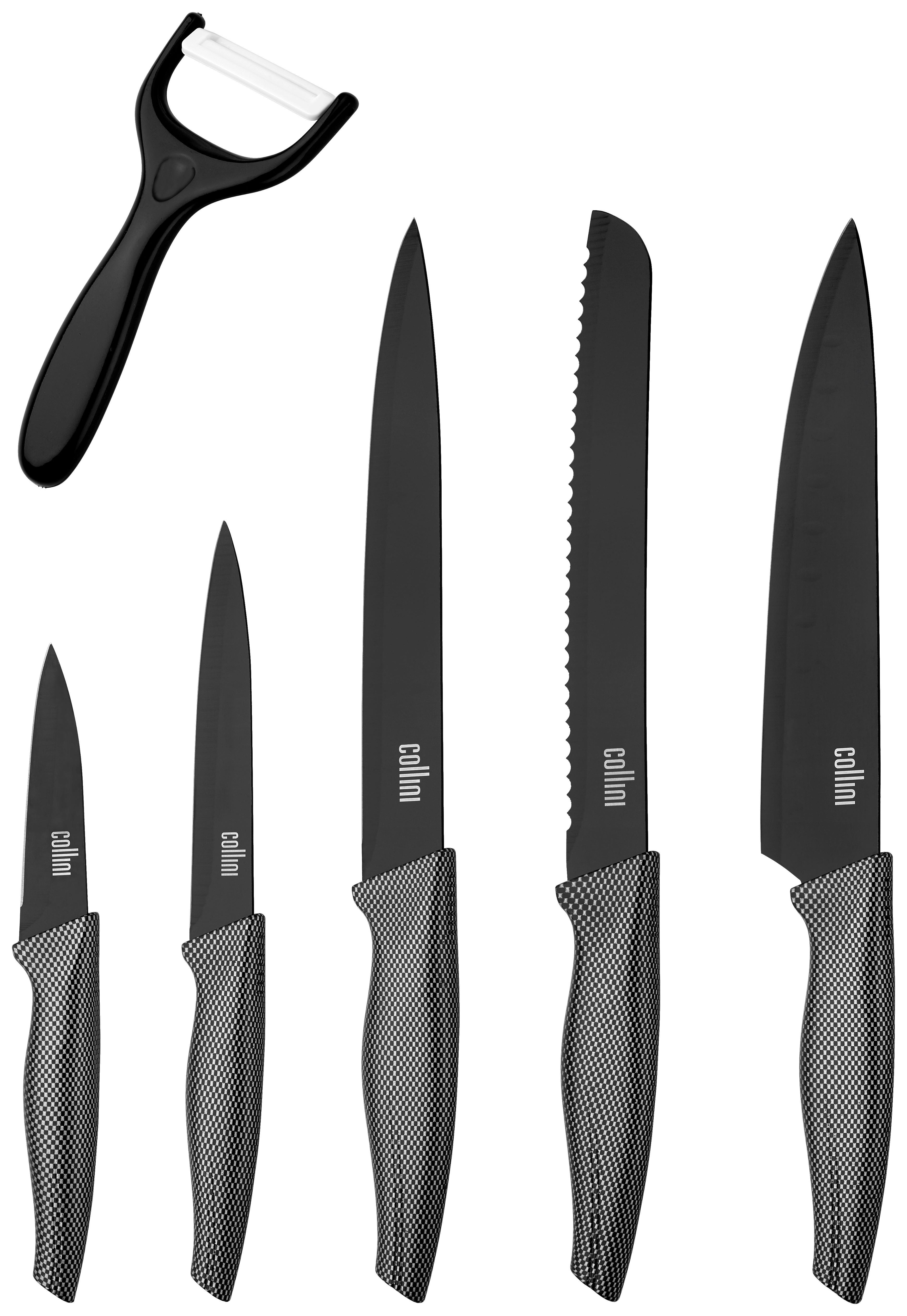 Messerset Edelstahl/Schwarz 6--Teilig., Antihaftbeschichtet