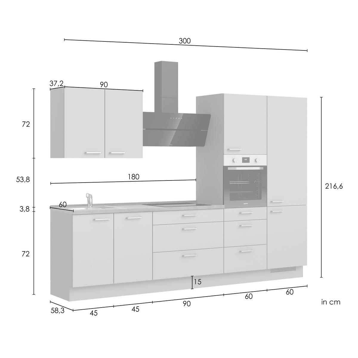 Kuchyňská linka 300 cm, modrošedá / barvy dub - barvy dubu/modrošedá, Romantický / Rustikální, kov/kompozitní dřevo (300cm) - Nobilia