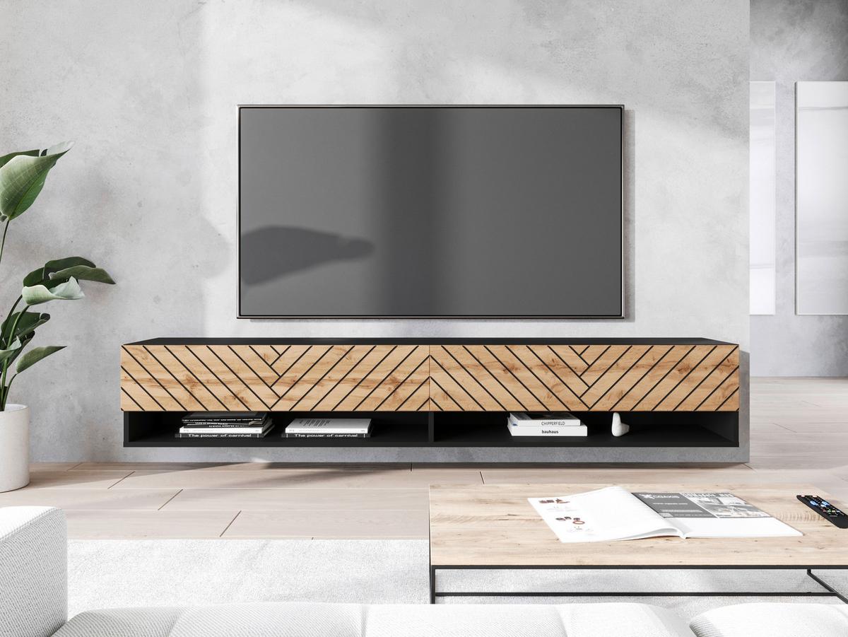TV díl vč. LED osvětlení - šedá/černá, Basics, kompozitní dřevo/plast (180/30/31cm) - P & B
