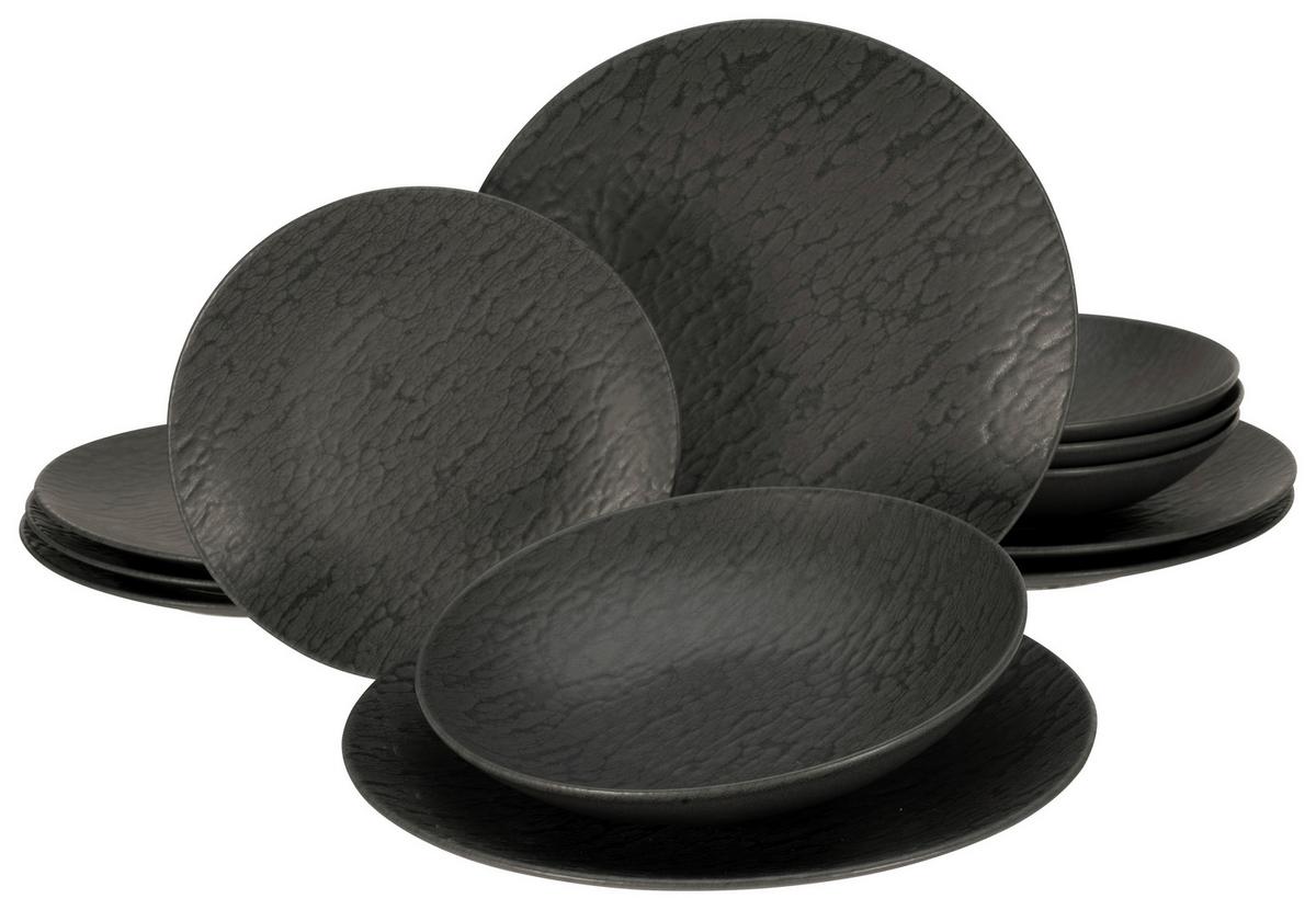 Tafelservice Keramik 4 Perosnen Geschirr Set - Schwarz, Trend, Keramik - Creatable