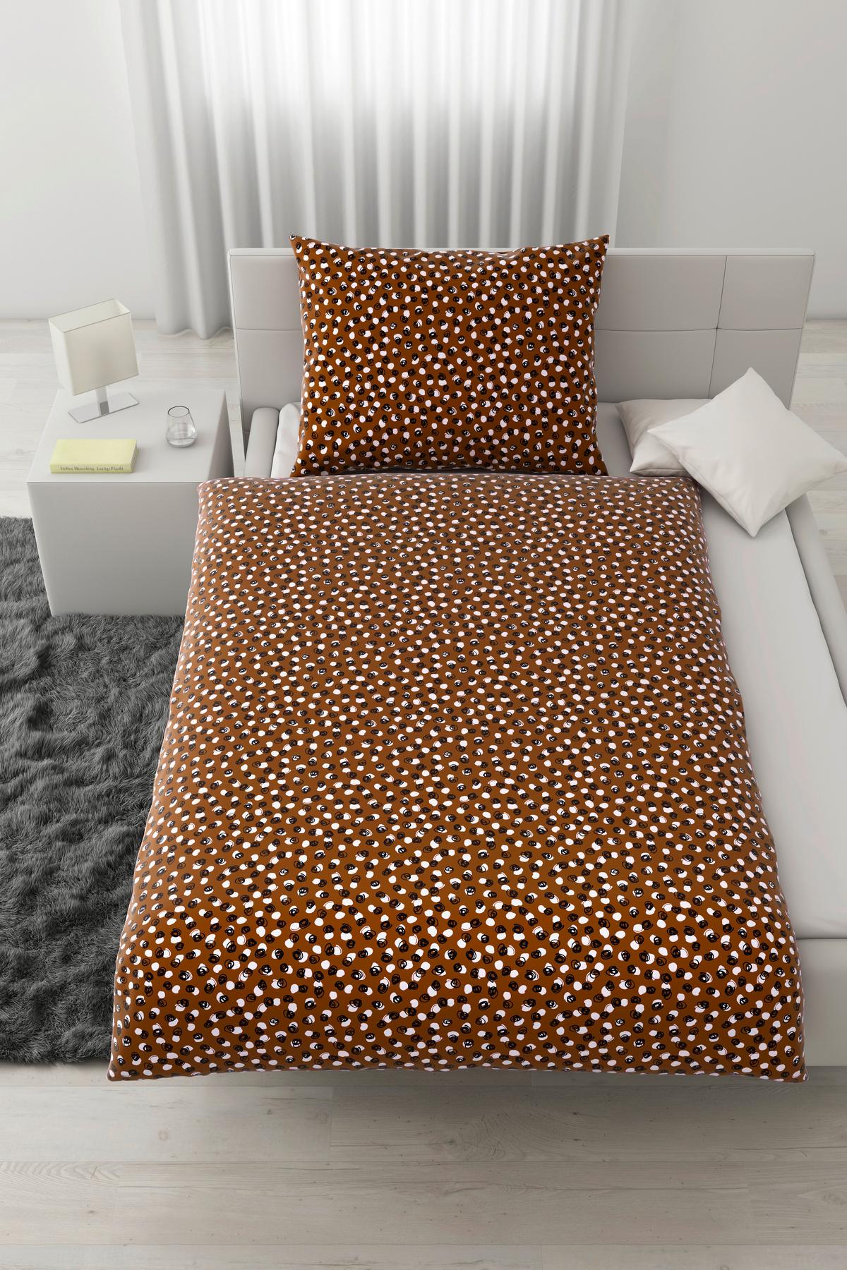 POVLEČENÍ Doodle Dots, 140/200cm, hnědá - bílá/černá, Konvenční, textil (140/200cm) - Modern Living