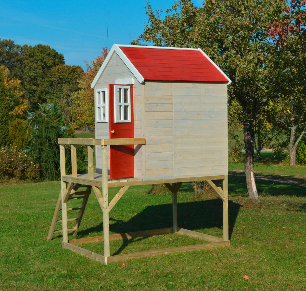 Spielhaus Tiger Naturfarben/Rot, B: 197 cm - Rot/Naturfarben, KONVENTIONELL, Holz (197/242/290cm)