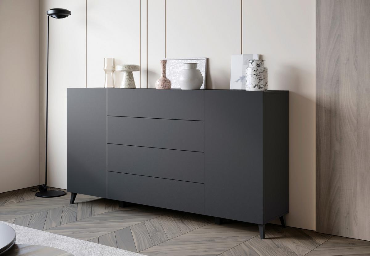 Sideboard Phuket schwarz B: 180cm - Schwarz, Design, Holzwerkstoff (180/95,4/39cm) - P & B