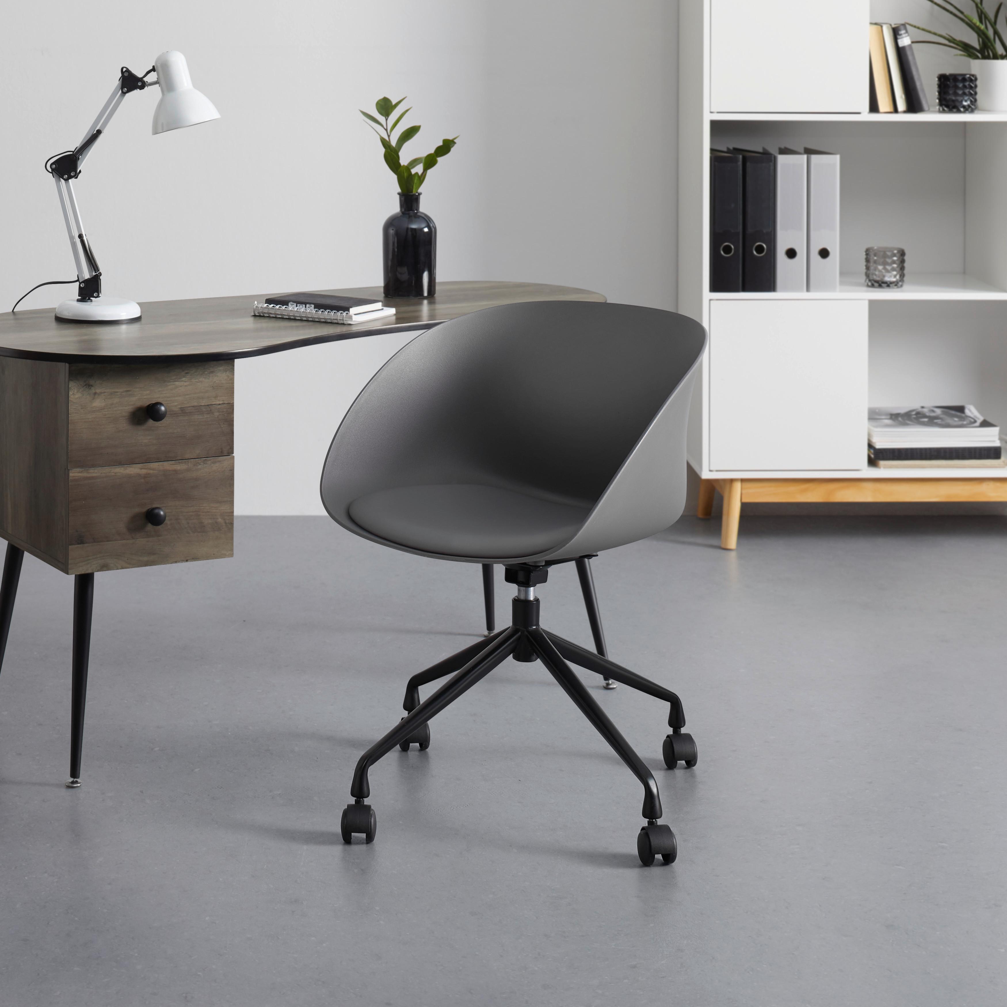 Otočná Kancelářká Židle Lia Šedá - šedá/černá, Moderní, kov/textil (56,5/75/51,5cm) - Bessagi Home