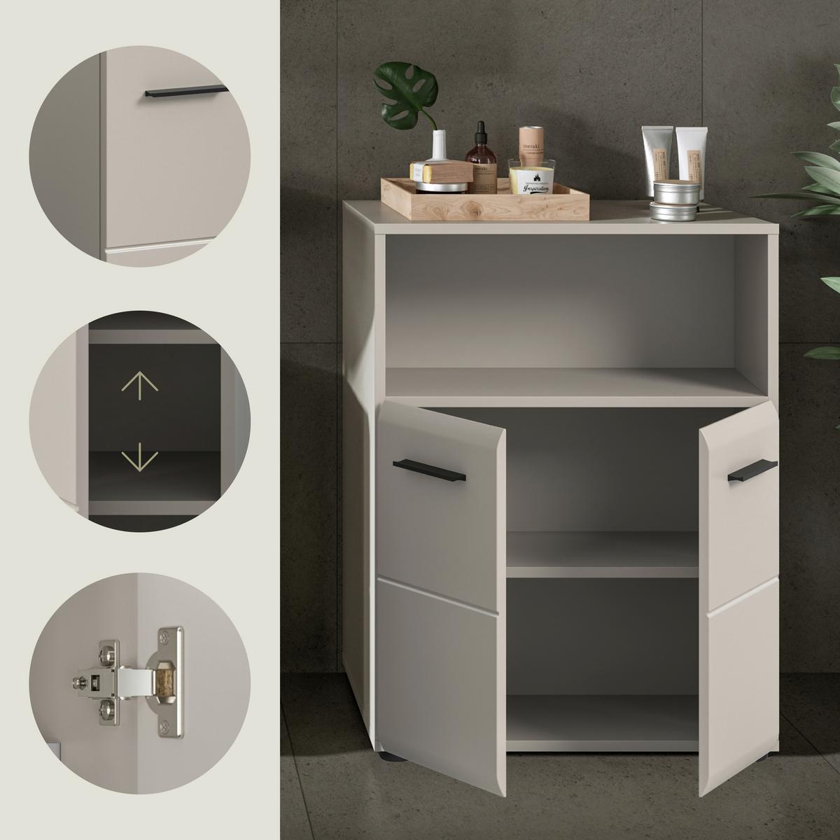 Midischrank Ice Kaschmir B: 60cm - Kaschmir/Schwarz, Trend, Holzwerkstoff (60/80/30cm) - MID.YOU