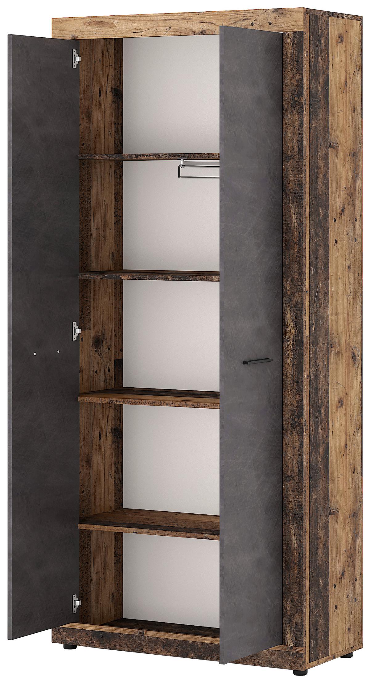 Garderobenschrank Luna Eiche Old Style - Alteiche/Schwarz, Design, Holzwerkstoff/Kunststoff (88,9/198/40cm) - MID.YOU