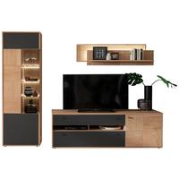 Wohnkombination Teilmassiv 3tlg. Valencia Anthrazit - Eiche Bianco/Anthrazit, Design, Glas/Holz (258/207/50cm) - MID.YOU