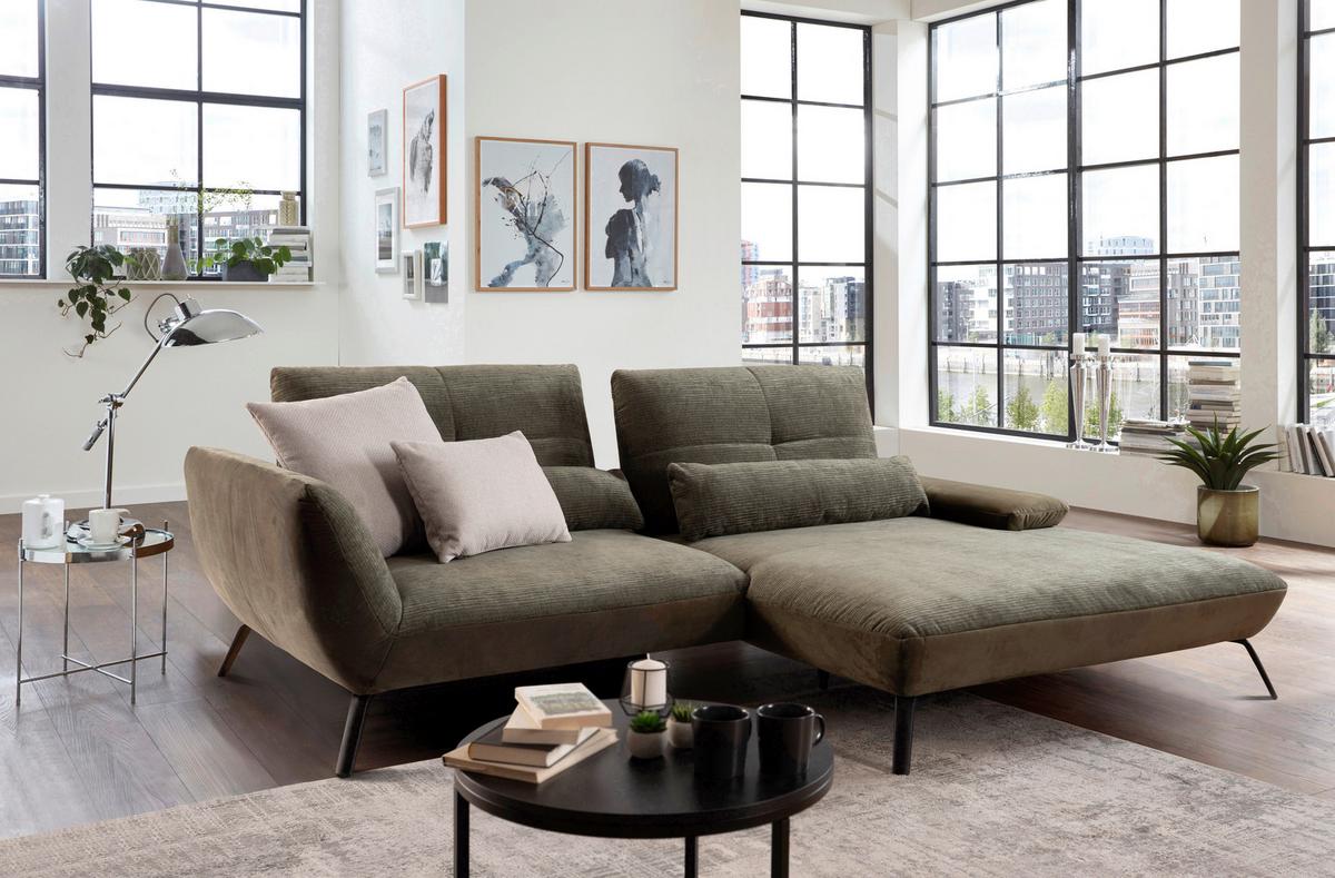 Ecksofa Dover Olivgrün, 273x191-207cm - Schwarz/Olivgrün, Trend, Holz/Holzwerkstoff (273/191-207cm)
