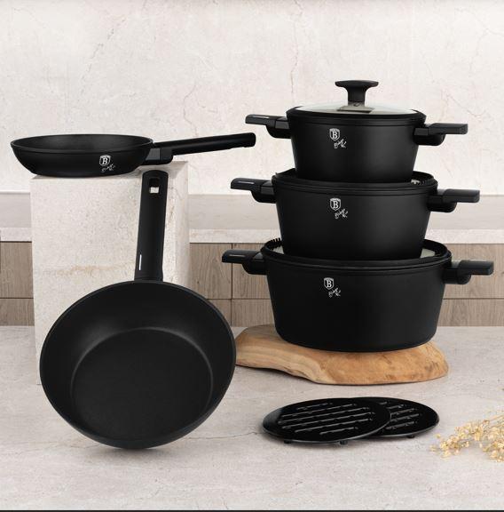 Kochtopfset 10--Teilig., Schwarz - Schwarz, Basics, Metall