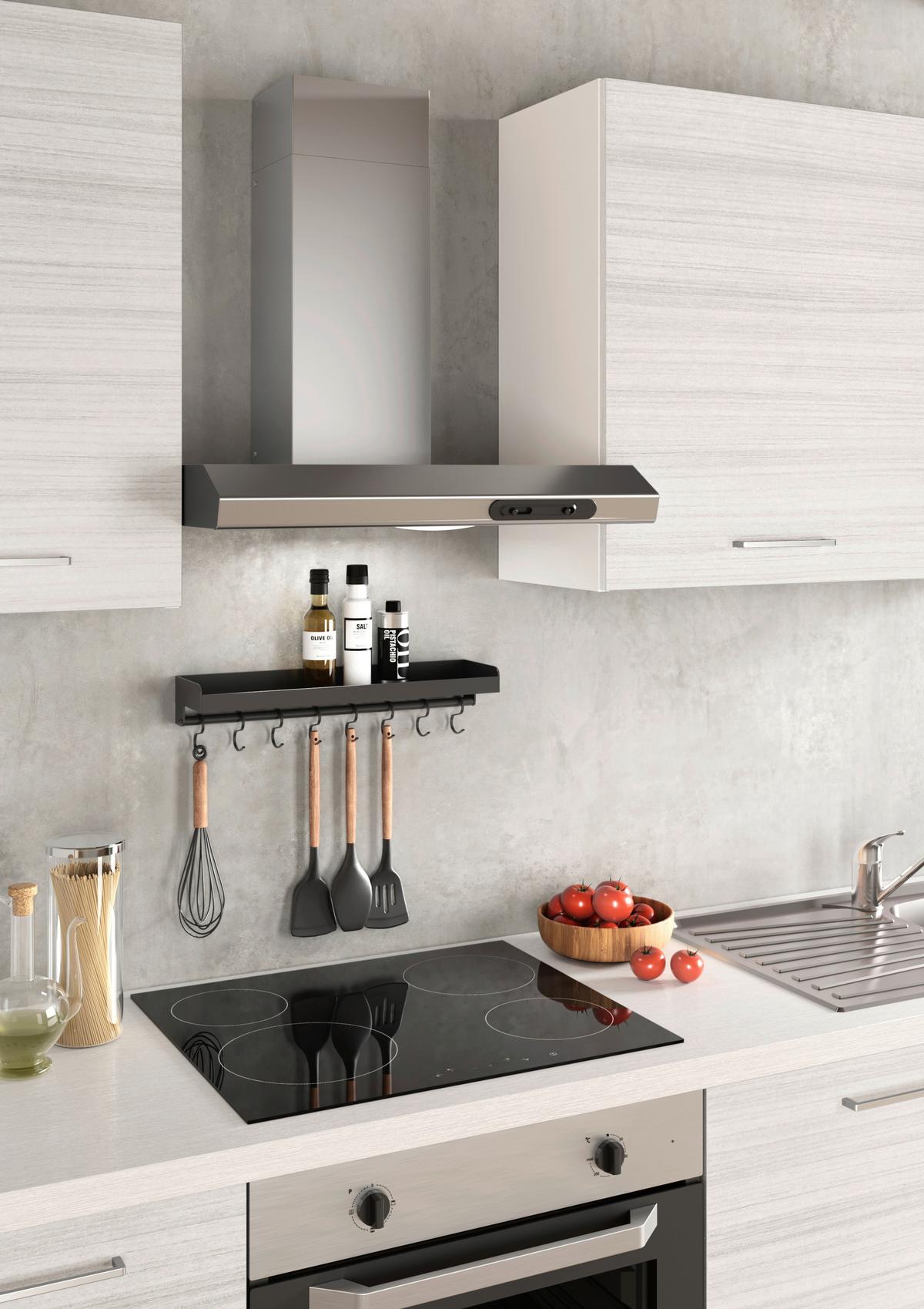 Küchenzeile Olimpia Mit Kühlschrank 300 cm Weiß - Eukalyptusholzfarben/Alufarben, LIFESTYLE, Holzwerkstoff/Kunststoff (300cm) - MID.YOU