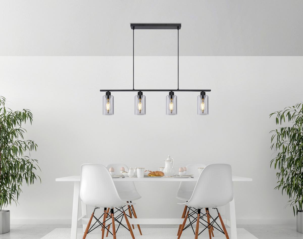 Hängeleuchte Hadera H: 120 cm 4-Flammig, Rauchglas - Schwarz, Basics, Glas/Metall (98/10/120cm) - Globo