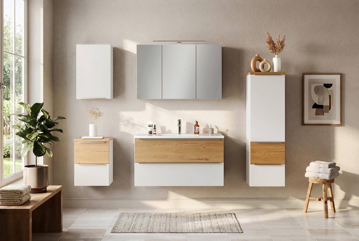 SPIEGELSCHRANK Verona Weiß B: 100cm - Wildeiche/Weiß, Trend, Glas/Holzwerkstoff (100/64/20cm) - Held