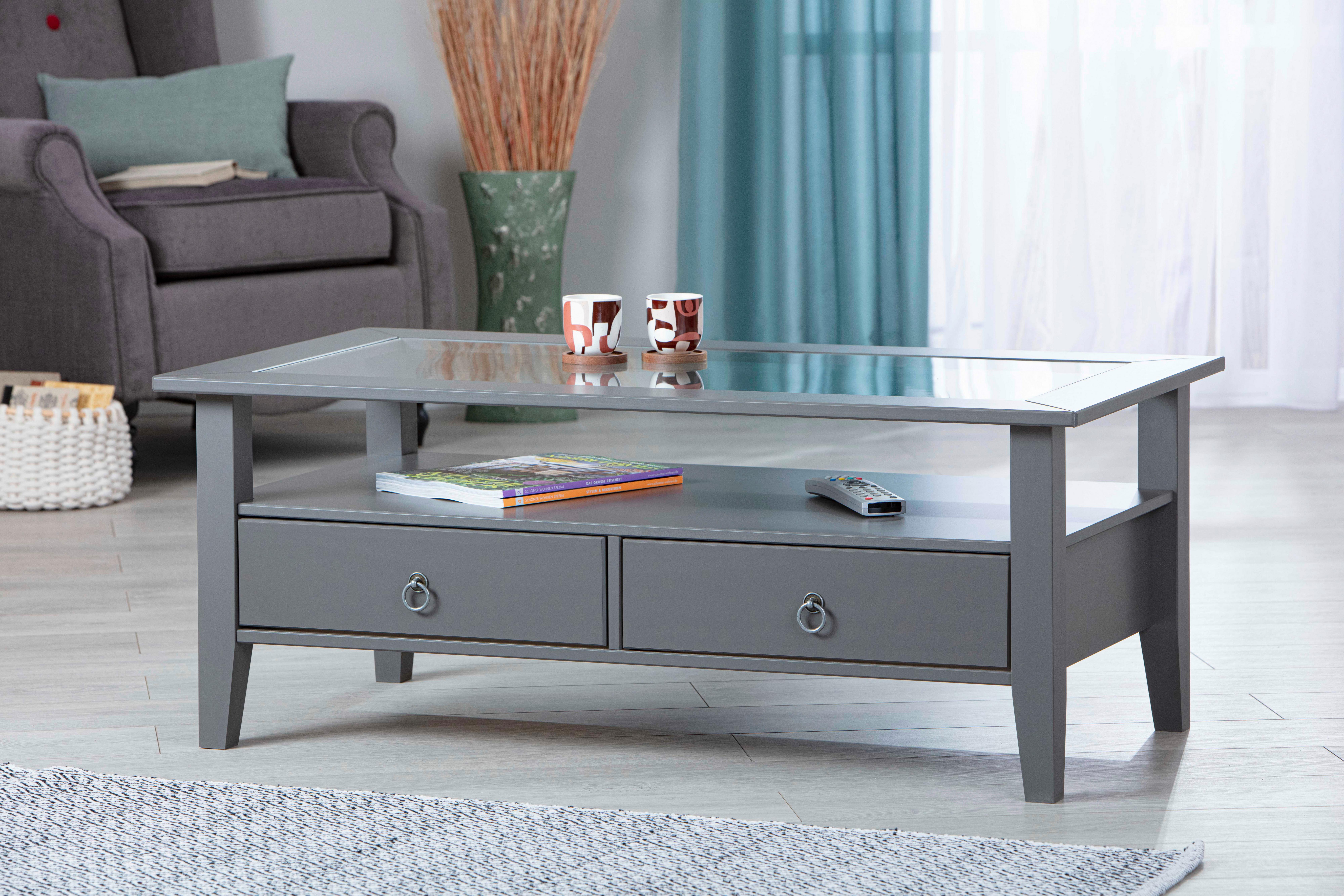 Couchtisch Provence 7 - Grau, Design, Glas/Holz (115/60/45cm) - Livetastic
