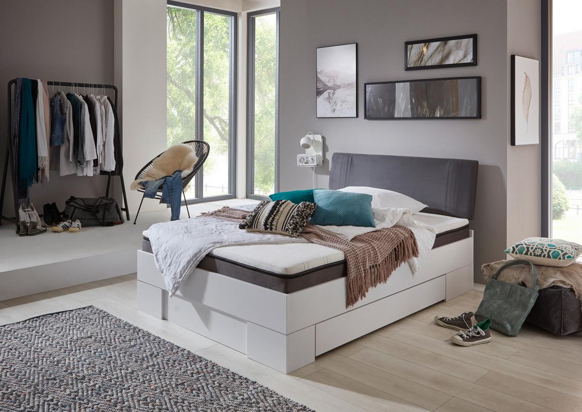 Futonbett Sandro Weiss 140x200cm - Weiß/Grau, Basics, Holzwerkstoff/Textil (204/144/98cm) - MID.YOU
