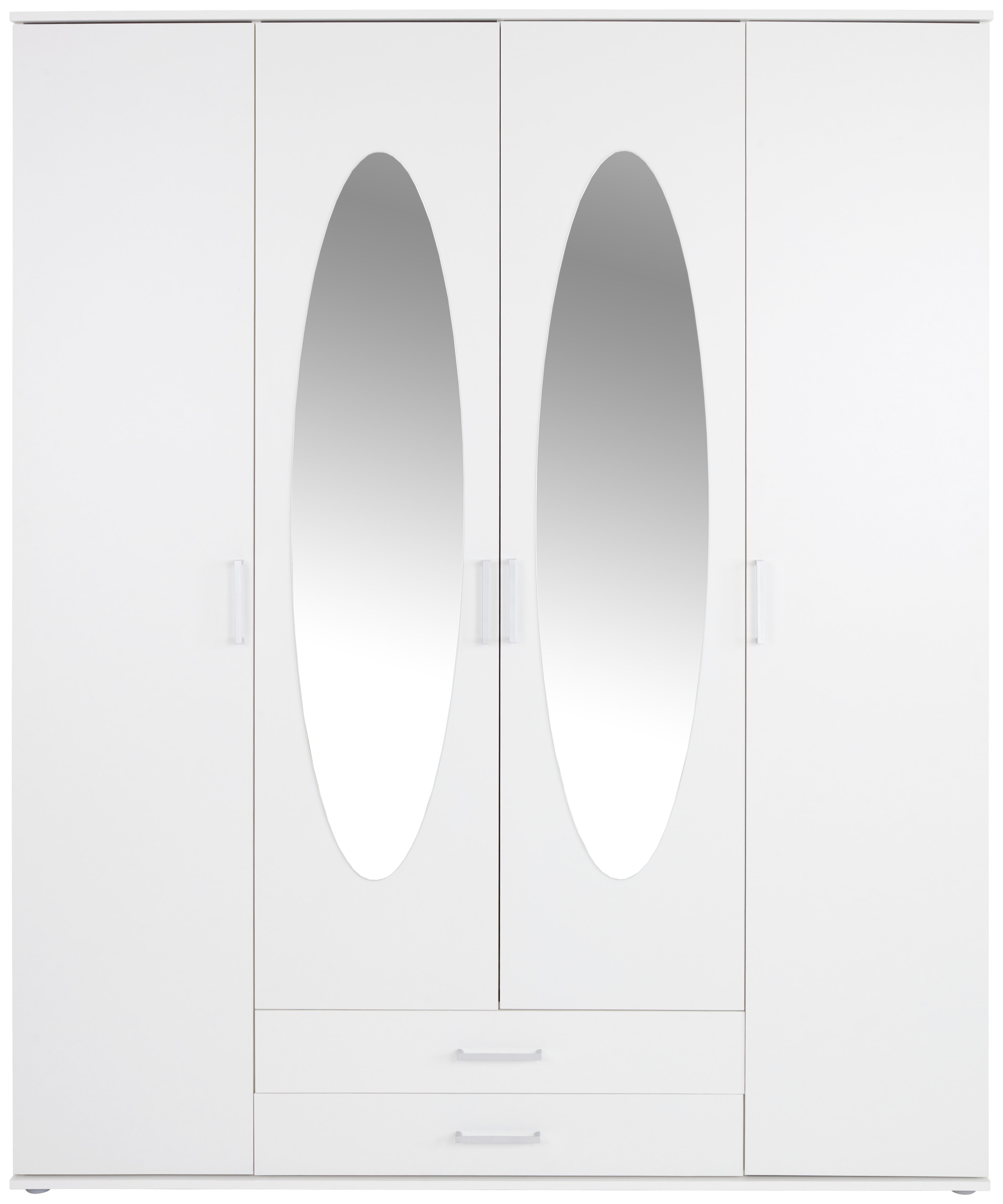 Drehtürenschrank mit Spiegel 159cm Paul, Weiß - Weiß, ROMANTIK / LANDHAUS, Glas/Holzwerkstoff (159/196/53,5cm)