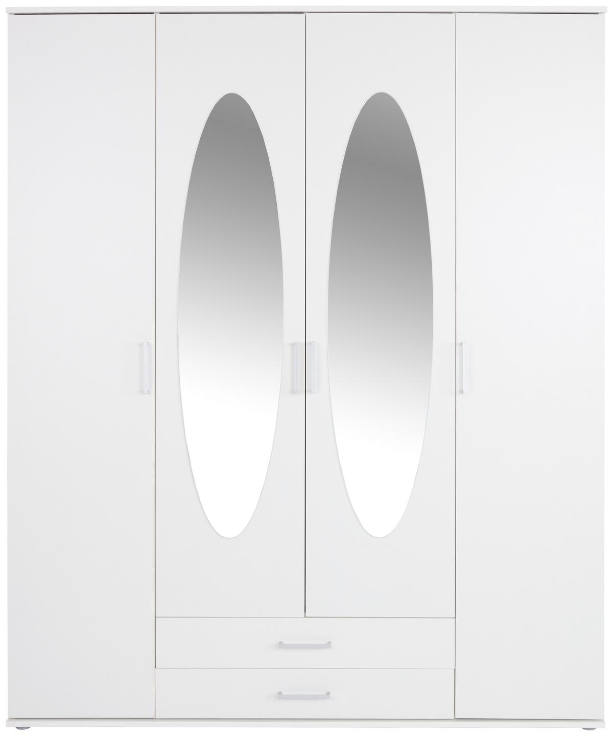 Drehtürenschrank Mit Spiegel 159 Cm Paul, Weiß - Weiß, Basics, Glas/Holzwerkstoff (159/196/54cm)