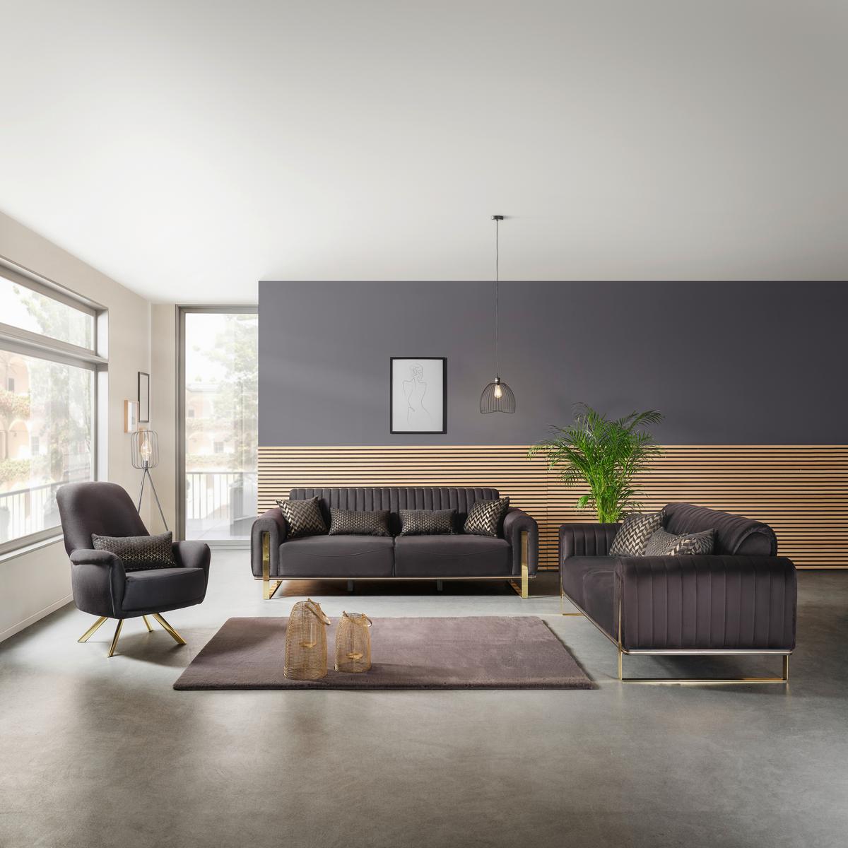 2-sitzer-sofa Bono Schwarz - Goldfarben/Schwarz, MODERN, Textil (180/83/90cm) - Luca Bessoni