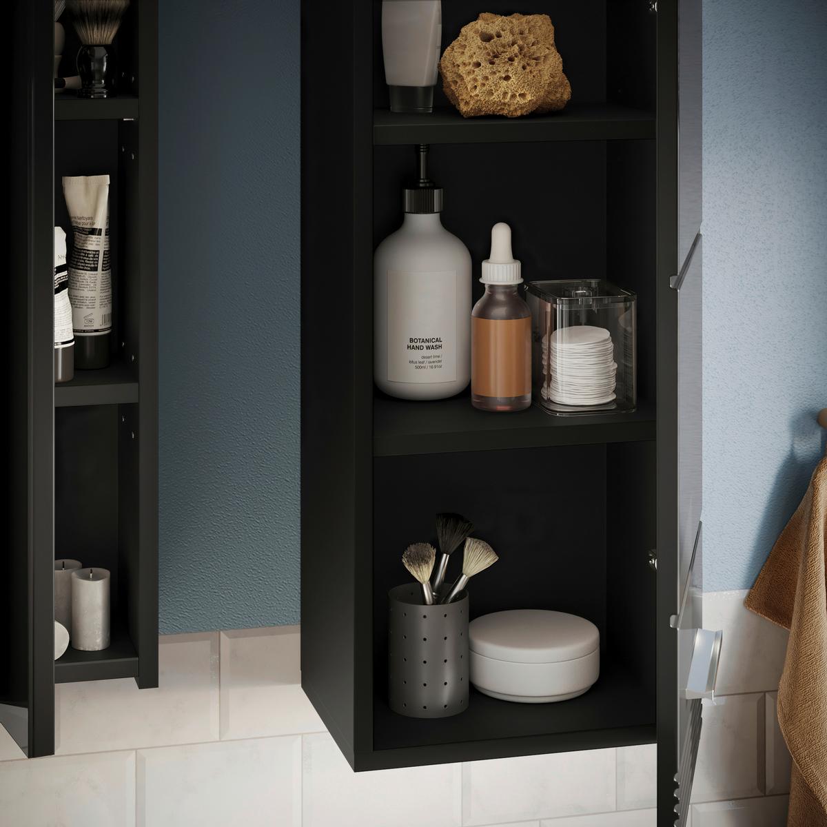 Badezimmer Linus Schwarz Hochglanz B:60cm - Schwarz Hochglanz/Silberfarben, MODERN, Glas/Holzwerkstoff (60cm) - MID.YOU