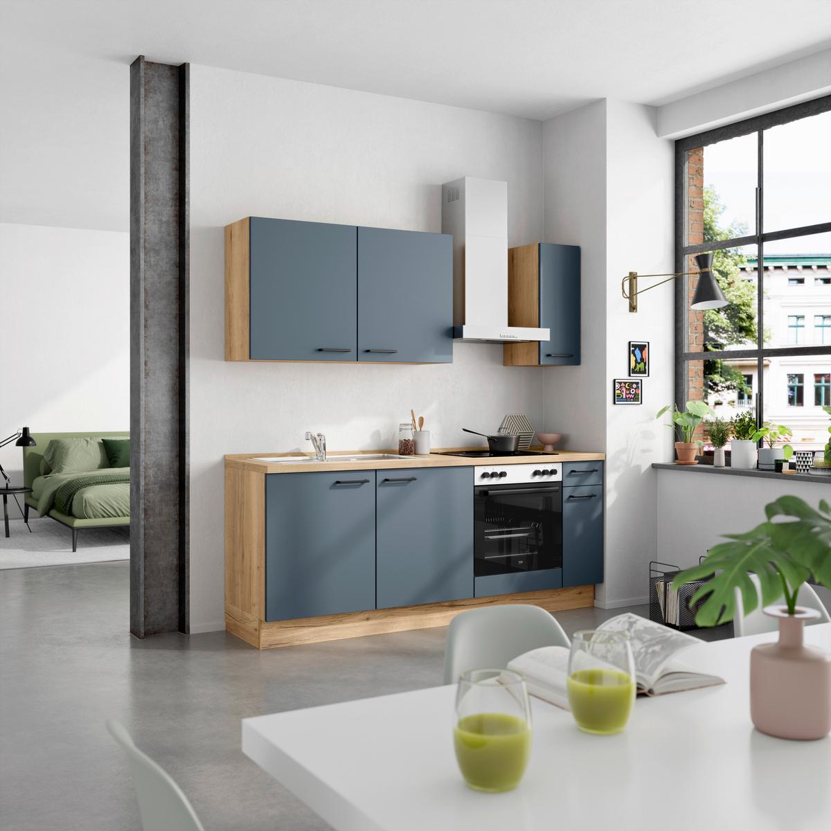 Küchenleerblock Easytouch Low-Line, L5 Rechts - Blau/Eichefarben, MODERN, Holzwerkstoff (210cm) - Nobilia