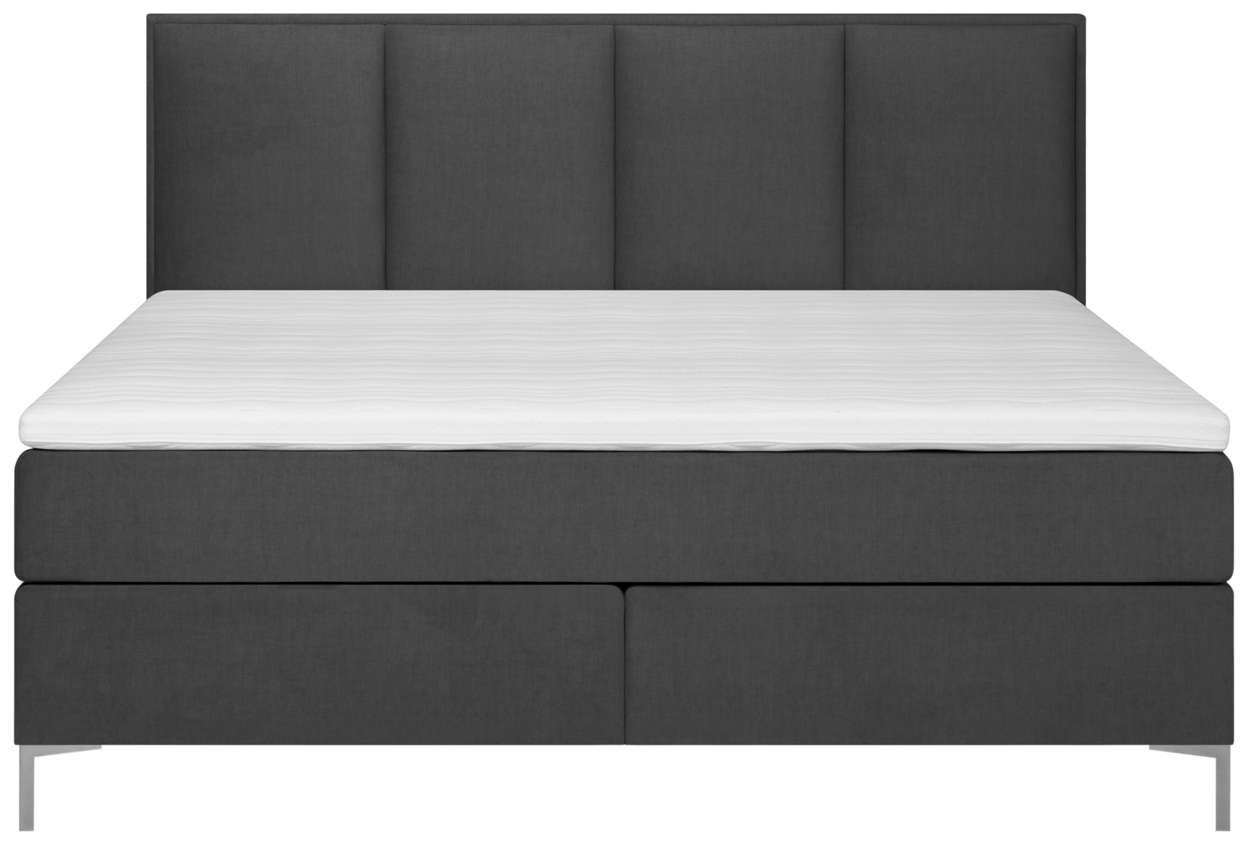 Boxspringbett Mit Topper 140x200 Cm Graz, Dunkelgrau - Dunkelgrau/Alufarben, MODERN, Textil (140/200cm) - MID.YOU