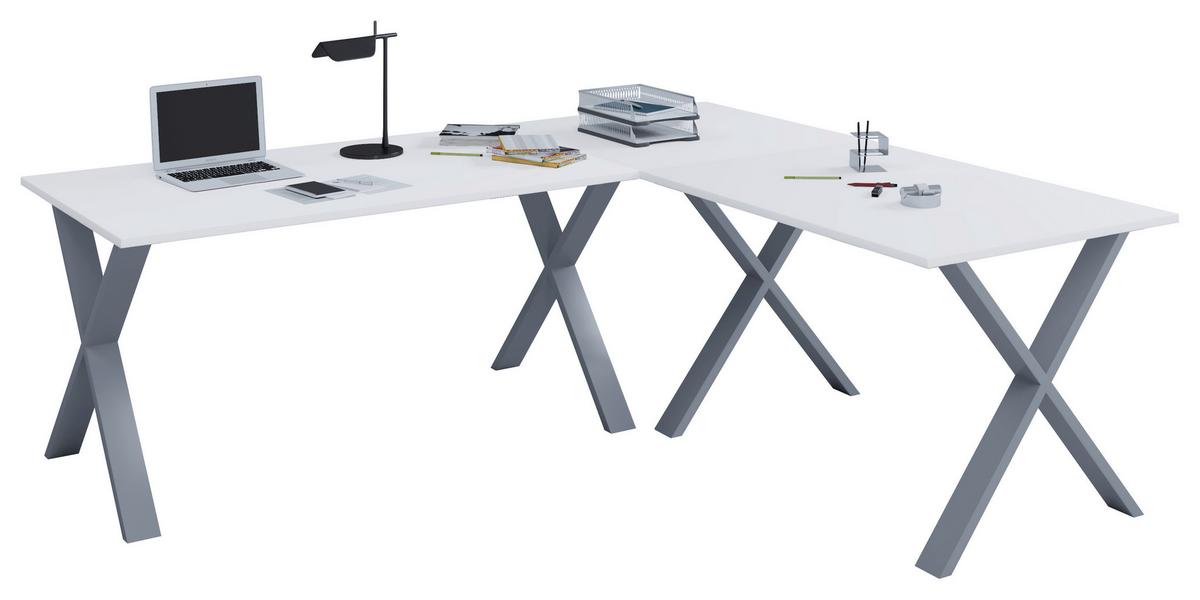 Eckschreibtisch Lona Weiß B: 50 cm - Silberfarben/Weiß, MODERN, Holzwerkstoff/Metall (190/160/76cm) - MID.YOU