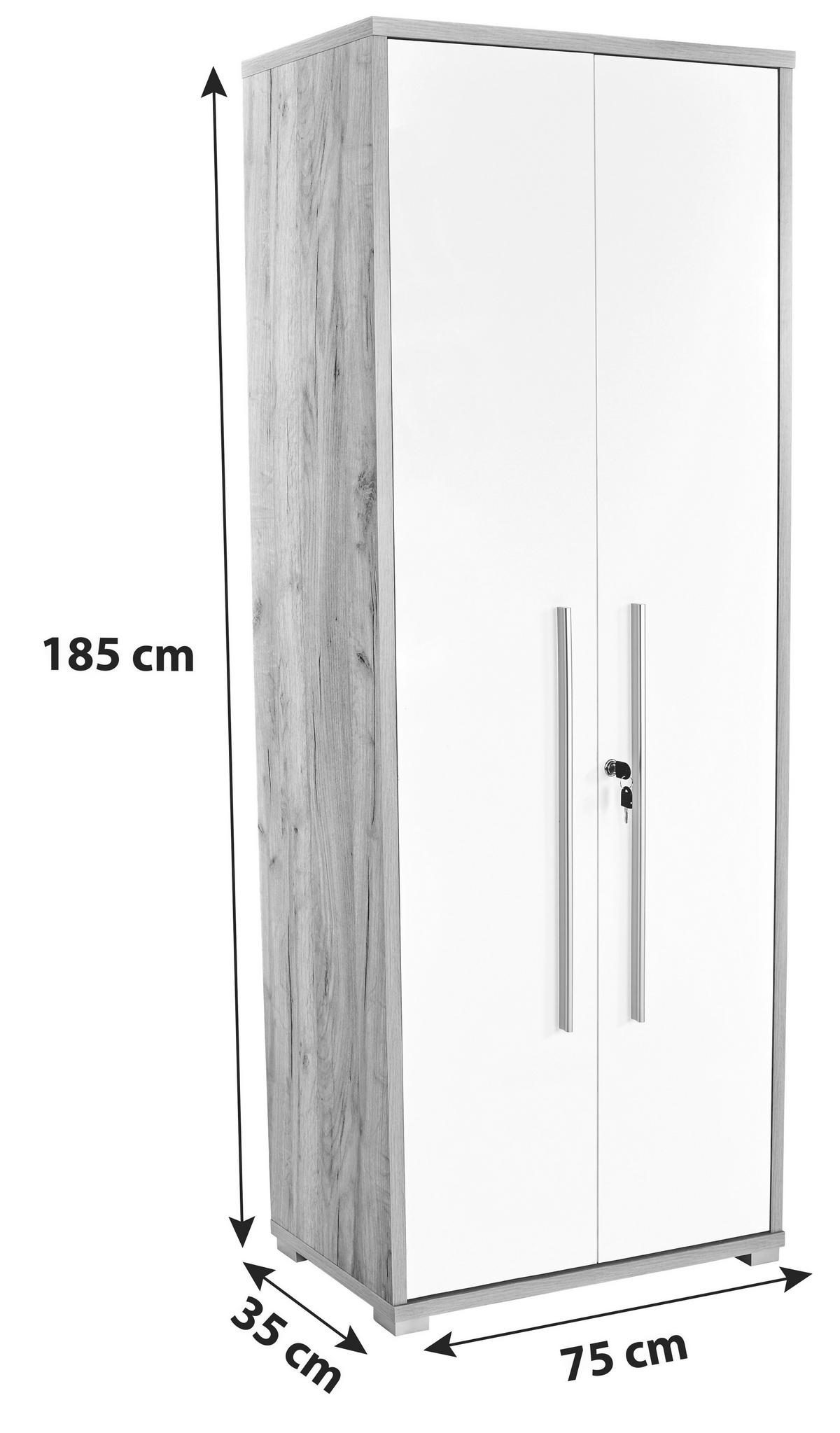 Aktenschrank Versperrbar Profi Eiche Dekor, Weiß B 75 Cm - Eichefarben/Weiß, MODERN, Holzwerkstoff (75/185/35cm) - Ondega